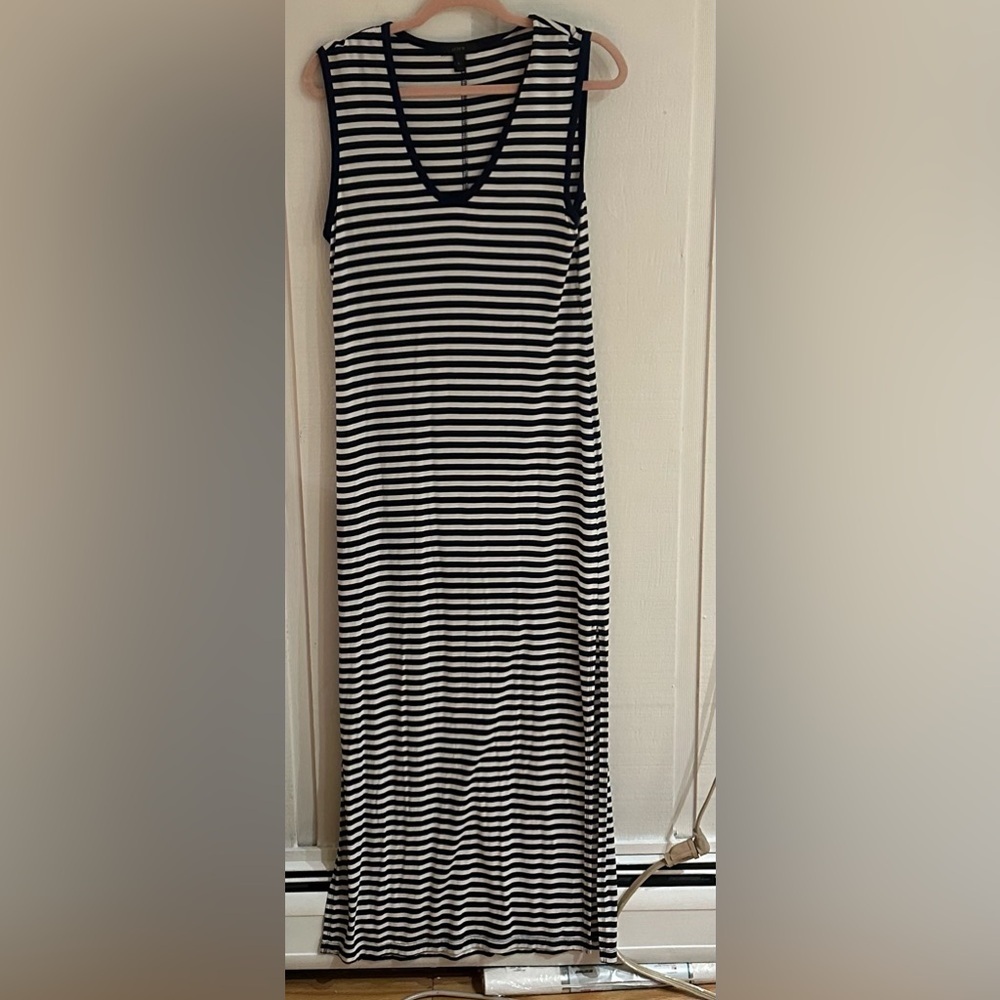 J. Crew Striped Sleeveless Maxi Tank Dress Nautical Navy Blue Small